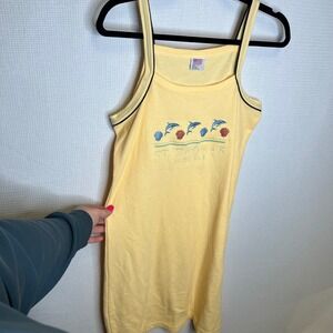 Super Style St Thomas USVI Yellow Embroidered Dolphin Tank Dress Womens Large